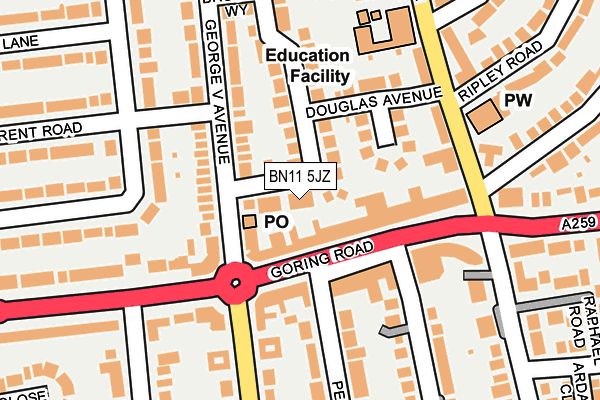 BN11 5JZ map - OS OpenMap – Local (Ordnance Survey)
