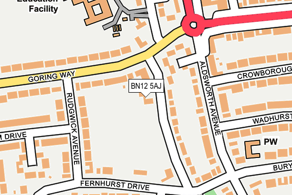 BN12 5AJ map - OS OpenMap – Local (Ordnance Survey)
