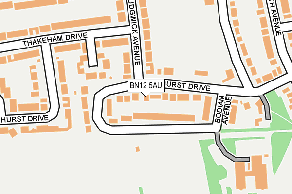 BN12 5AU map - OS OpenMap – Local (Ordnance Survey)