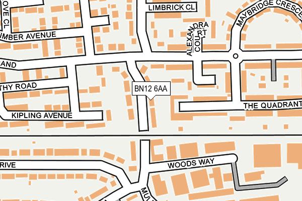 BN12 6AA map - OS OpenMap – Local (Ordnance Survey)