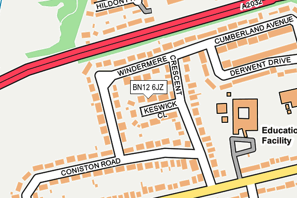 BN12 6JZ map - OS OpenMap – Local (Ordnance Survey)