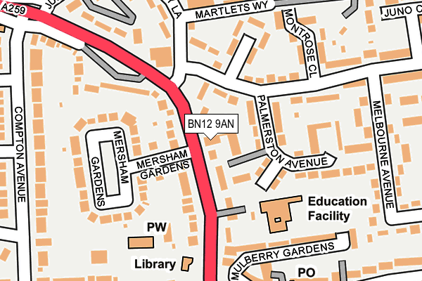 BN12 9AN map - OS OpenMap – Local (Ordnance Survey)