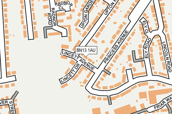 BN13 1AU map - OS OpenMap – Local (Ordnance Survey)