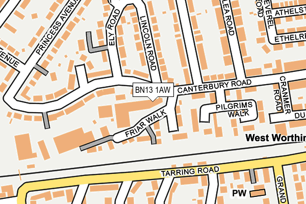 BN13 1AW map - OS OpenMap – Local (Ordnance Survey)