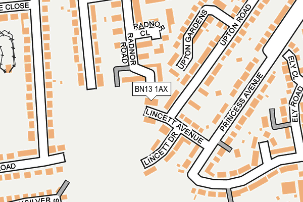 BN13 1AX map - OS OpenMap – Local (Ordnance Survey)