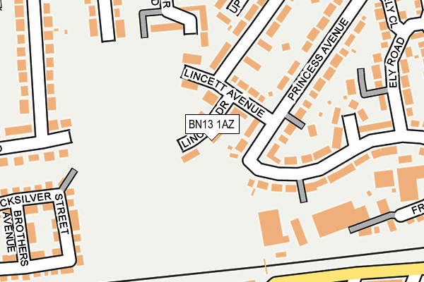 BN13 1AZ map - OS OpenMap – Local (Ordnance Survey)