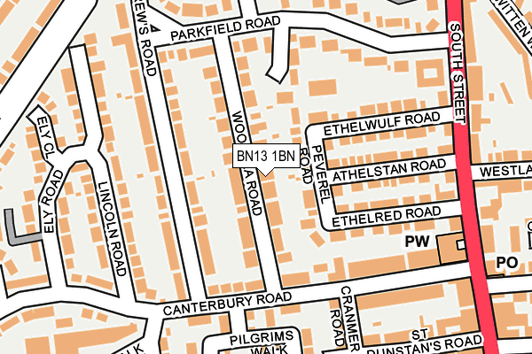 BN13 1BN map - OS OpenMap – Local (Ordnance Survey)