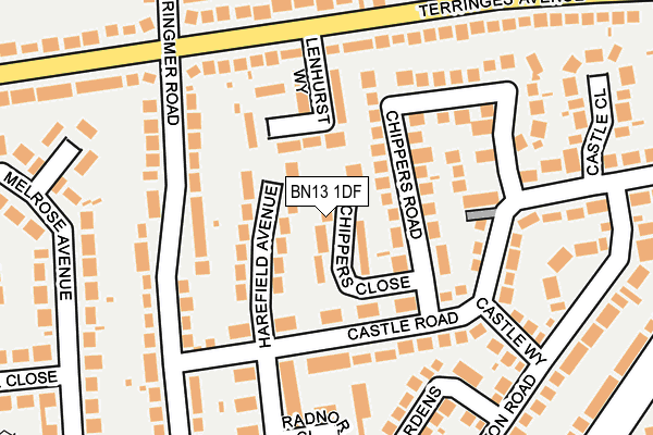 BN13 1DF map - OS OpenMap – Local (Ordnance Survey)
