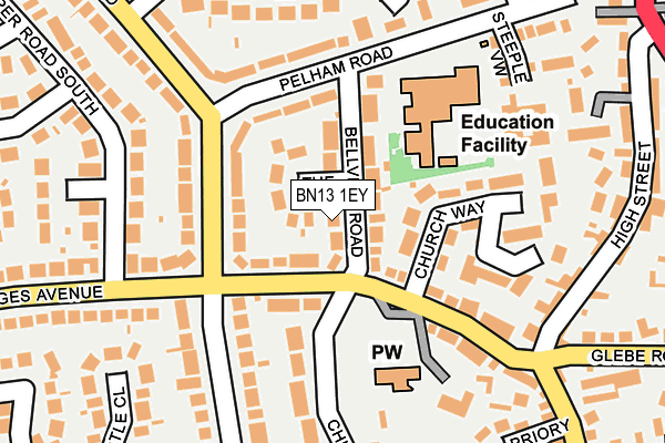 BN13 1EY map - OS OpenMap – Local (Ordnance Survey)