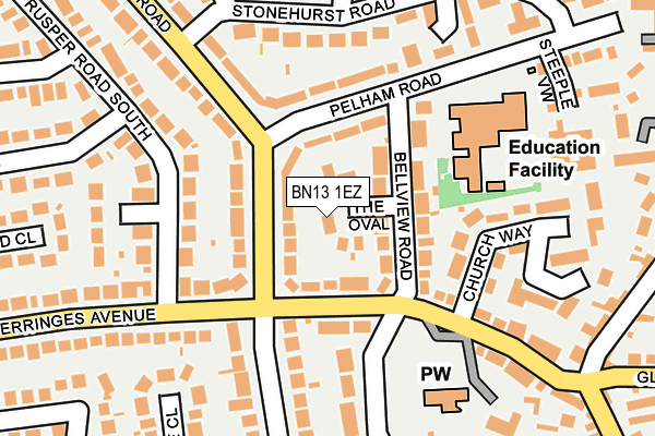 BN13 1EZ map - OS OpenMap – Local (Ordnance Survey)