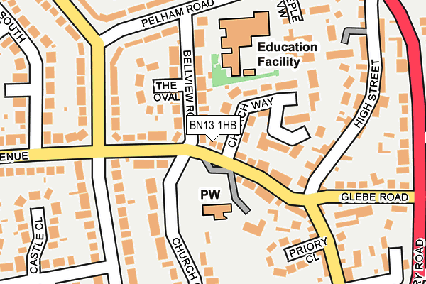 BN13 1HB map - OS OpenMap – Local (Ordnance Survey)