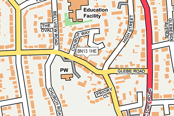 BN13 1HE map - OS OpenMap – Local (Ordnance Survey)