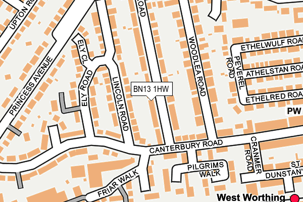 BN13 1HW map - OS OpenMap – Local (Ordnance Survey)