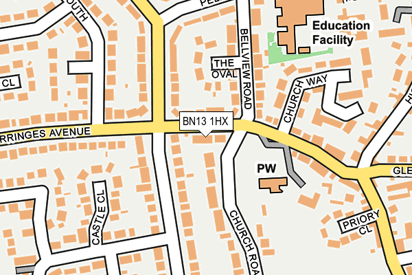 BN13 1HX map - OS OpenMap – Local (Ordnance Survey)