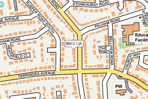 BN13 1JA map - OS OpenMap – Local (Ordnance Survey)