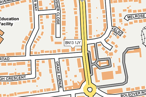 BN13 1JY map - OS OpenMap – Local (Ordnance Survey)