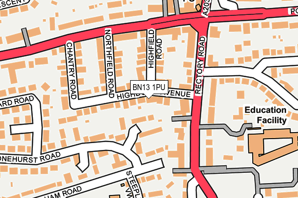 BN13 1PU map - OS OpenMap – Local (Ordnance Survey)