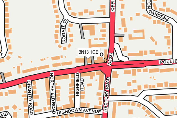 BN13 1QE map - OS OpenMap – Local (Ordnance Survey)