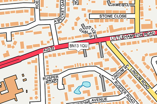 BN13 1QU map - OS OpenMap – Local (Ordnance Survey)
