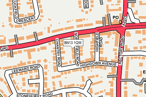 BN13 1QW map - OS OpenMap – Local (Ordnance Survey)