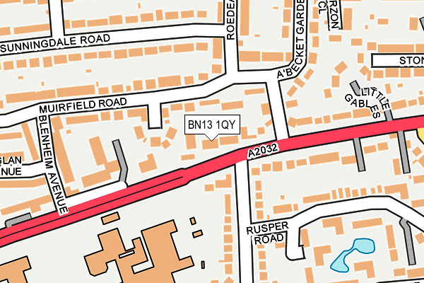 BN13 1QY map - OS OpenMap – Local (Ordnance Survey)