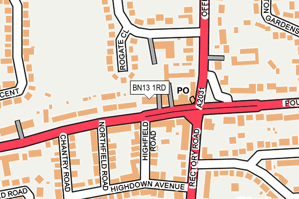BN13 1RD map - OS OpenMap – Local (Ordnance Survey)