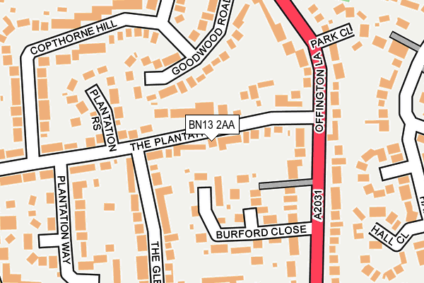 BN13 2AA map - OS OpenMap – Local (Ordnance Survey)
