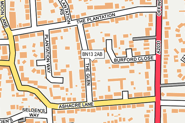 BN13 2AB map - OS OpenMap – Local (Ordnance Survey)