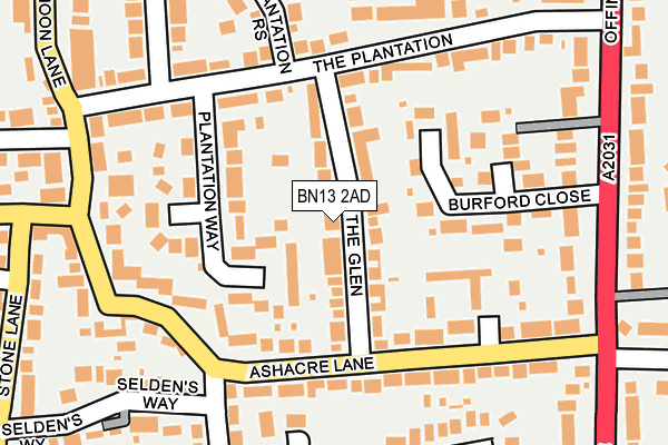 BN13 2AD map - OS OpenMap – Local (Ordnance Survey)