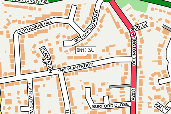 BN13 2AJ map - OS OpenMap – Local (Ordnance Survey)