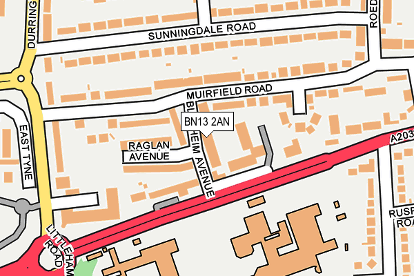 BN13 2AN map - OS OpenMap – Local (Ordnance Survey)