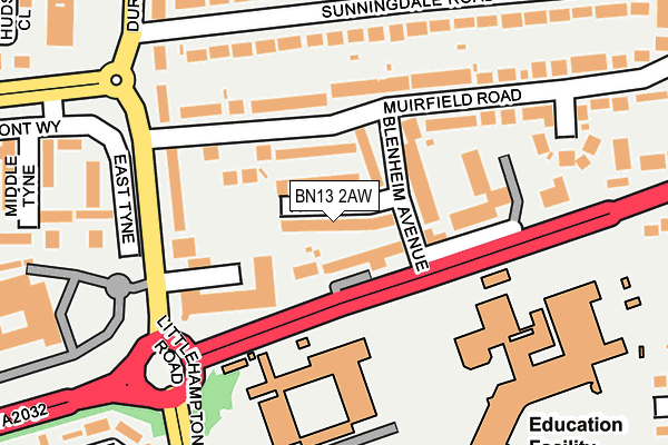 BN13 2AW map - OS OpenMap – Local (Ordnance Survey)