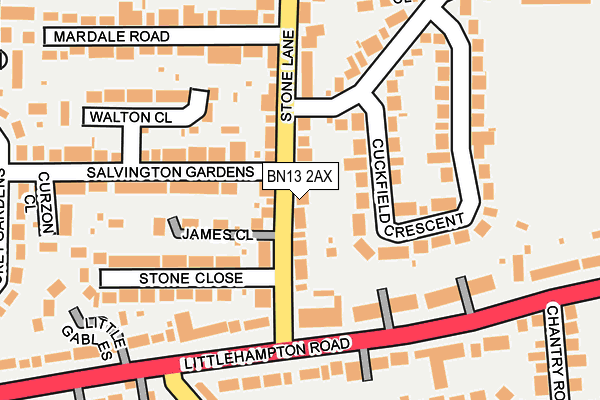BN13 2AX map - OS OpenMap – Local (Ordnance Survey)