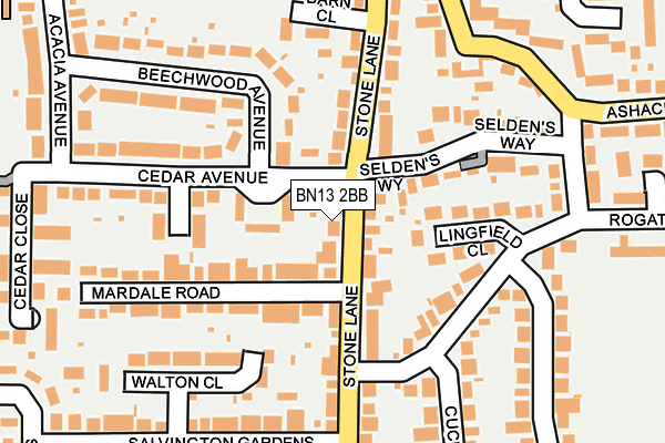 BN13 2BB map - OS OpenMap – Local (Ordnance Survey)
