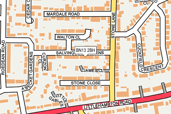 BN13 2BH map - OS OpenMap – Local (Ordnance Survey)