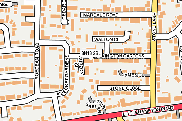BN13 2BL map - OS OpenMap – Local (Ordnance Survey)