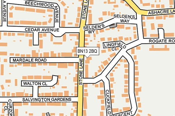 BN13 2BQ map - OS OpenMap – Local (Ordnance Survey)