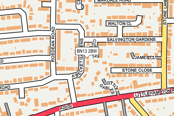 BN13 2BW map - OS OpenMap – Local (Ordnance Survey)