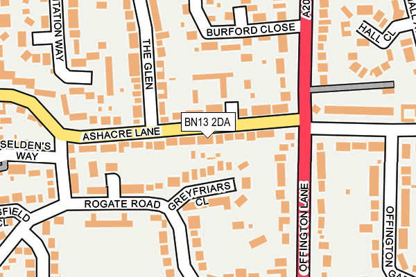 BN13 2DA map - OS OpenMap – Local (Ordnance Survey)