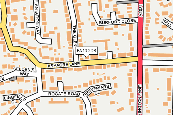 BN13 2DB map - OS OpenMap – Local (Ordnance Survey)