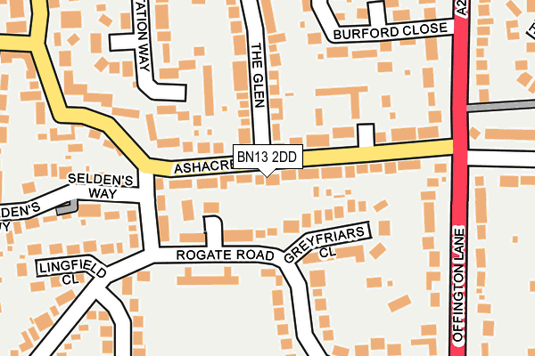 BN13 2DD map - OS OpenMap – Local (Ordnance Survey)