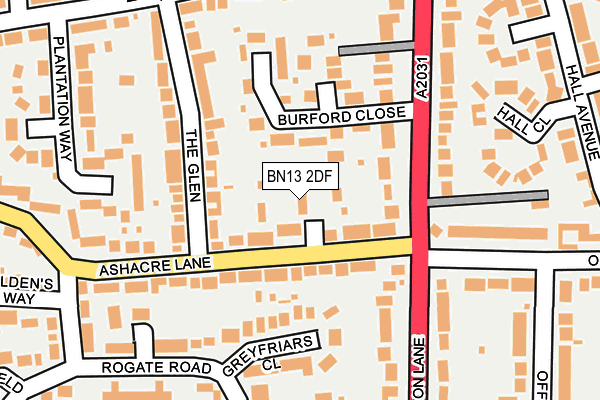 BN13 2DF map - OS OpenMap – Local (Ordnance Survey)