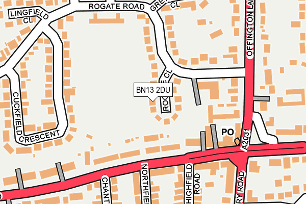 BN13 2DU map - OS OpenMap – Local (Ordnance Survey)