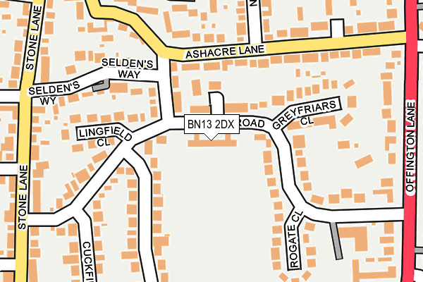 BN13 2DX map - OS OpenMap – Local (Ordnance Survey)