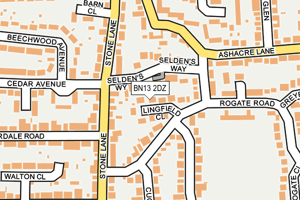 BN13 2DZ map - OS OpenMap – Local (Ordnance Survey)