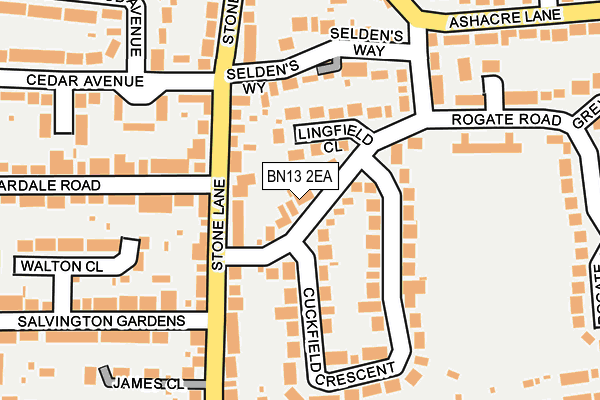 BN13 2EA map - OS OpenMap – Local (Ordnance Survey)
