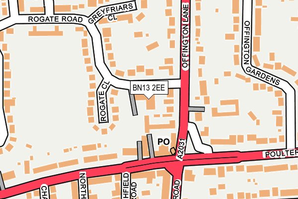 BN13 2EE map - OS OpenMap – Local (Ordnance Survey)
