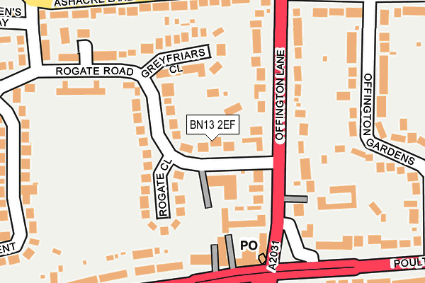 BN13 2EF map - OS OpenMap – Local (Ordnance Survey)