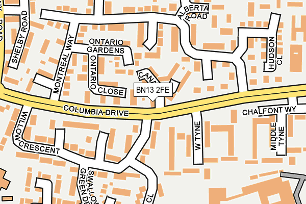 BN13 2FE map - OS OpenMap – Local (Ordnance Survey)