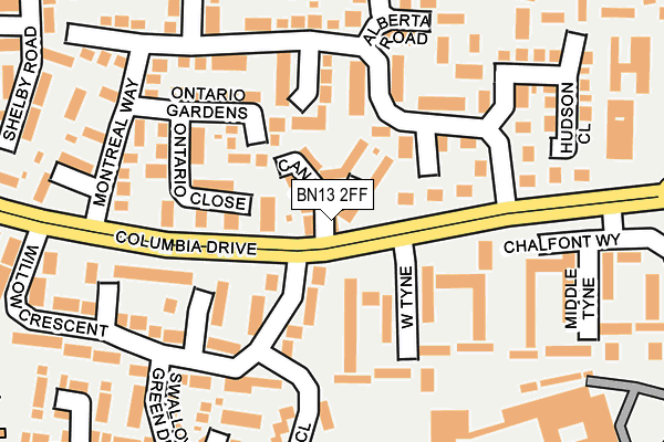 BN13 2FF map - OS OpenMap – Local (Ordnance Survey)